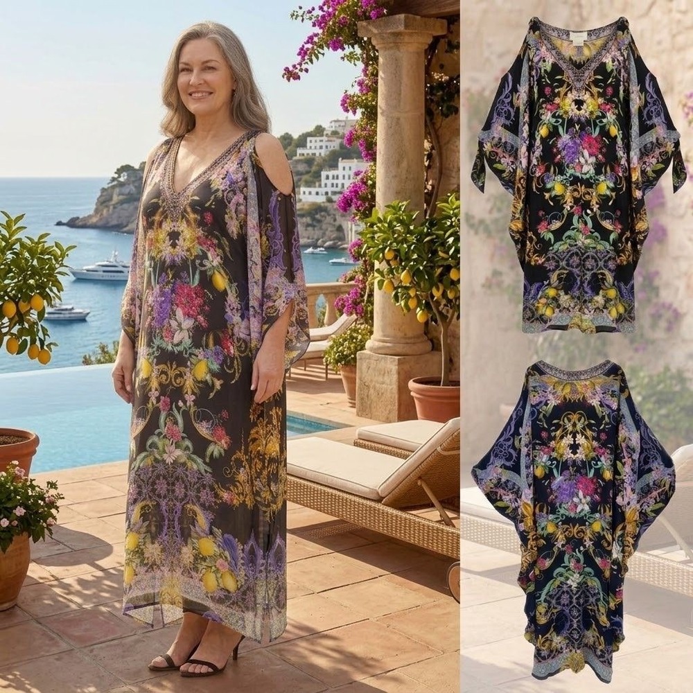 NWT Camilla Zest For Life Silk Kaftan Dress Crystal Embellished‎ One Size